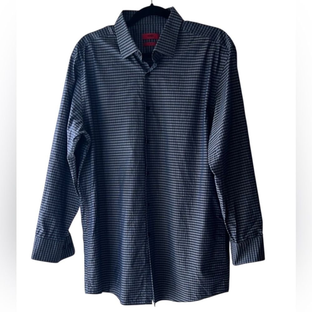 Hugo, Hugo Boss Sharp Fit Men's Long Sleeve Button Down Checkered Shirt XXL EUC